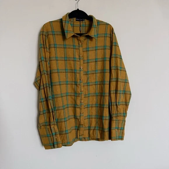 PrettyLittleThing Mustard Plaid Button Up Shirt One Size - Picture 2 of 9